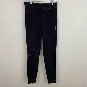 Spanx Distressed Pull On Skinny Jeans Vintage Black
